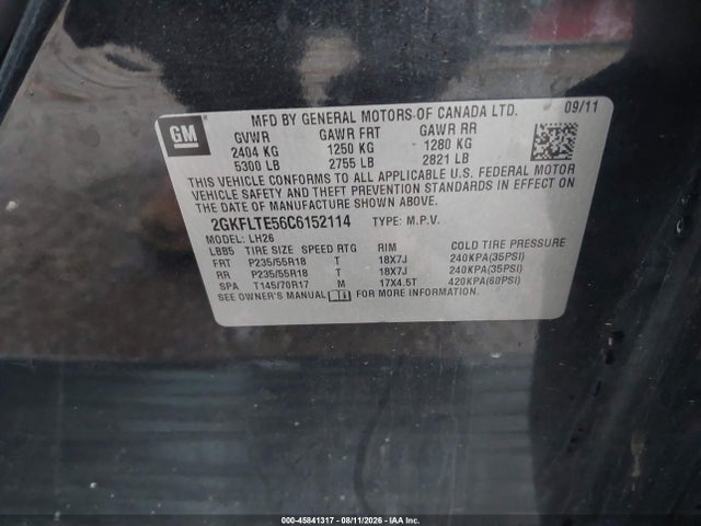 2012 Gmc Terrain Sle-2 მანქანა იყიდება აუქციონზე, vin: 2GKFLTE56C6152114, აუქციონის ნომერი: 45841317