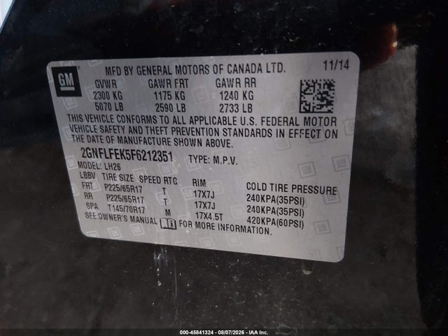 Chevrolet EQUINOX LT 2015 2GNFLFEK5F6212351 Image 9