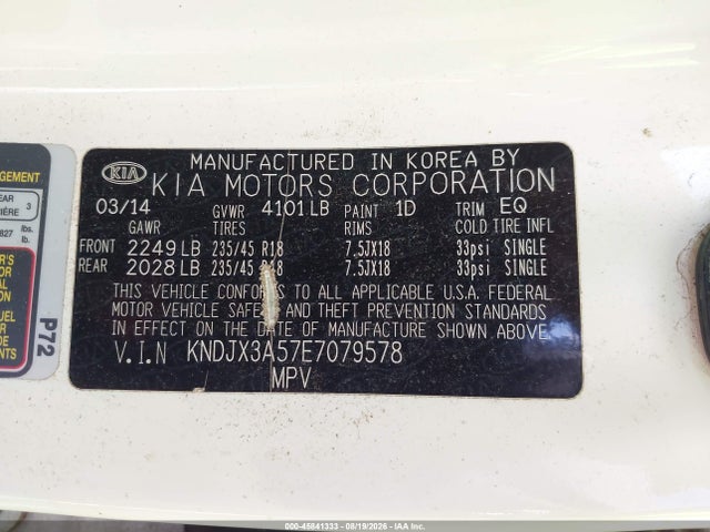 2014 Kia Soul ! მანქანა იყიდება აუქციონზე, vin: KNDJX3A57E7079578, აუქციონის ნომერი: 45841333