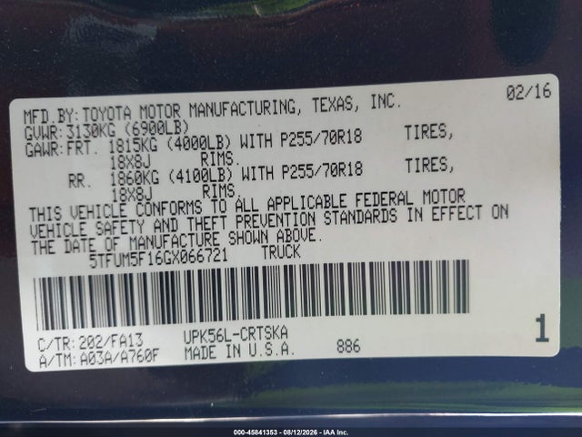 5TFUM5F16GX066721 Toyota Tundra Sr 4.6l V8