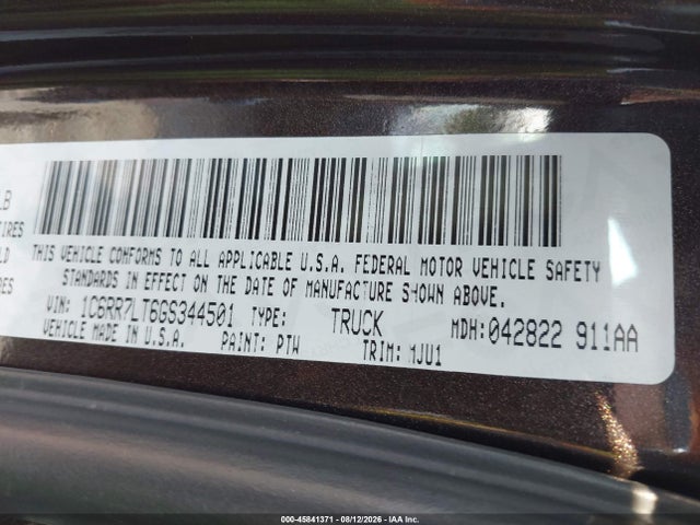 2016 Ram 1500 Lone Star მანქანა იყიდება აუქციონზე, vin: 1C6RR7LT6GS344501, აუქციონის ნომერი: 45841371