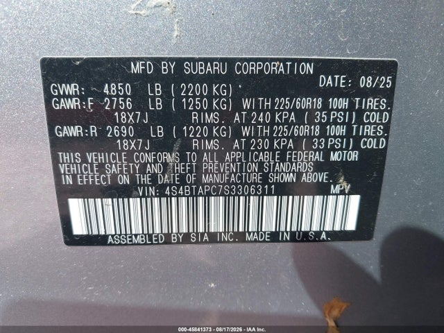 Aukcja sprzedaży 2025 Subaru Outback Touring, vin: 4S4BTAPC7S3306311, numer aukcji: 45841373
