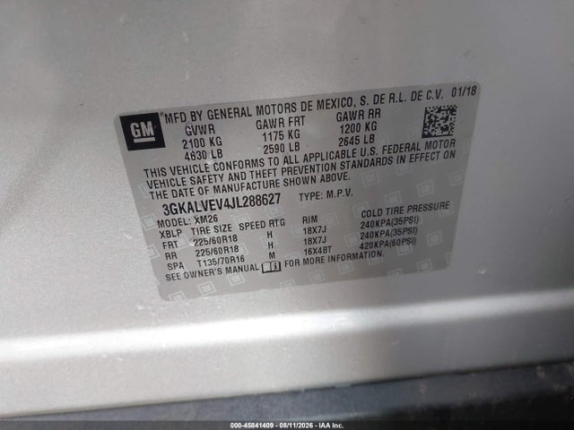 Aukcja sprzedaży 2018 Gmc Terrain Slt, vin: 3GKALVEV4JL288627, numer aukcji: 45841409