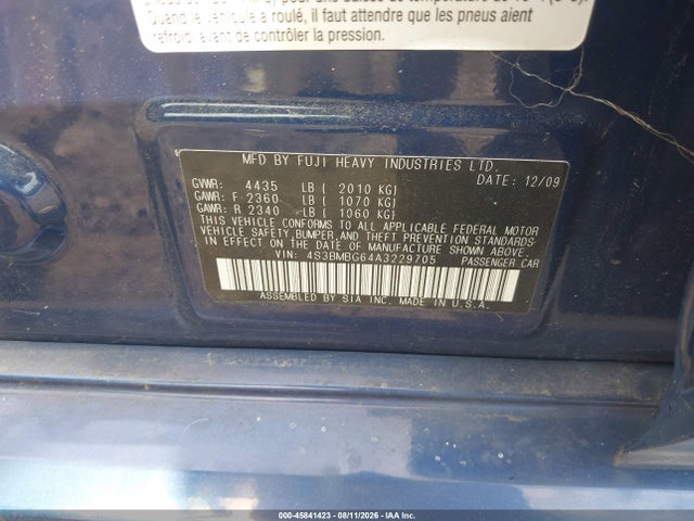 2010 Subaru Legacy 2.5i Premium მანქანა იყიდება აუქციონზე, vin: 4S3BMBG64A3229705, აუქციონის ნომერი: 45841423