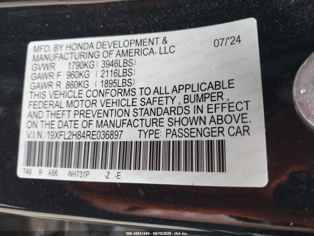 19XFL2H84RE036897 Honda Civic Sport
