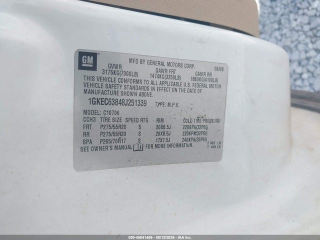 2008 Gmc Yukon Denali მანქანა იყიდება აუქციონზე, vin: 1GKEC63848J251339, აუქციონის ნომერი: 45841456