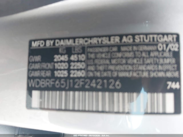 2002 Mercedes-benz C 32 Amg მანქანა იყიდება აუქციონზე, vin: WDBRF65J12F242126, აუქციონის ნომერი: 45841463