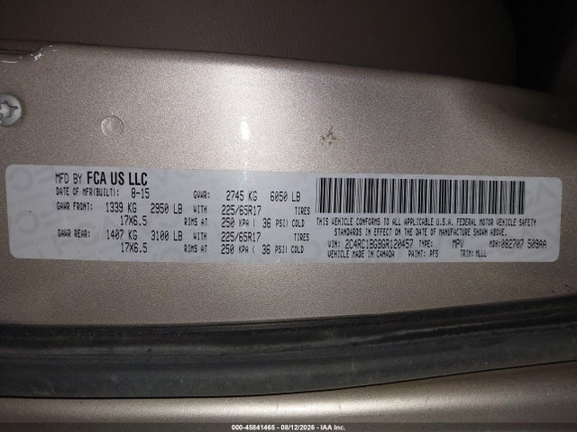 Продаж на аукціоні авто 2016 Chrysler Town & Country Touring, vin: 2C4RC1BG9GR120457, номер лоту: 45841465