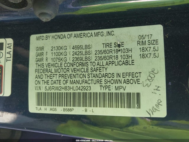 5J6RW2H83HL042923 Honda Cr-v Ex-l/ex-l Navi