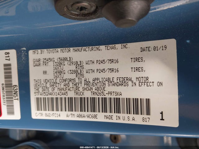 5TFAX5GN4KX143445 Toyota Tacoma Sr5