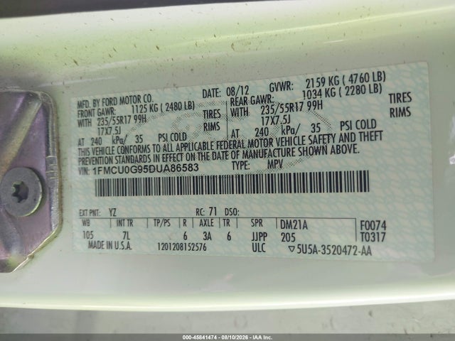 Продаж на аукціоні авто 2013 Ford Escape Se, vin: 1FMCU0G95DUA86583, номер лоту: 45841474