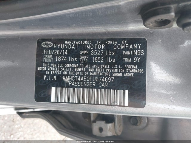 45841497 :رقم المزاد ، KMHCT4AE0EU674697 vin ، 2014 Hyundai Accent Gls مزاد بيع