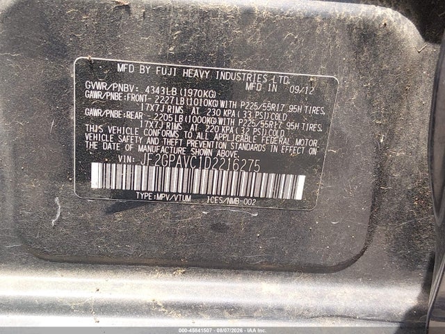 2013 Subaru Xv Crosstrek 2.0i Premium მანქანა იყიდება აუქციონზე, vin: JF2GPAVC1D2216275, აუქციონის ნომერი: 45841507