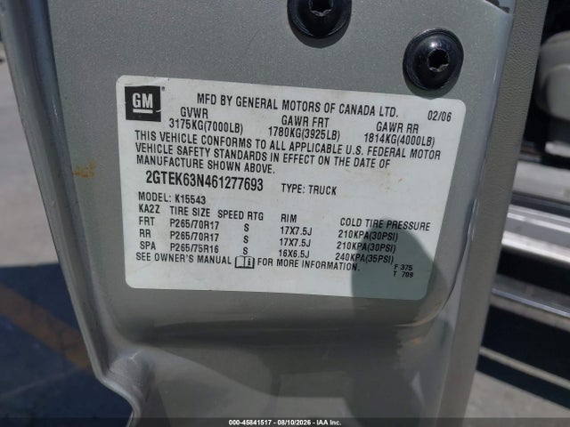 Продаж на аукціоні авто 2006 Gmc Sierra 1500 Denali, vin: 2GTEK63N461277693, номер лоту: 45841517