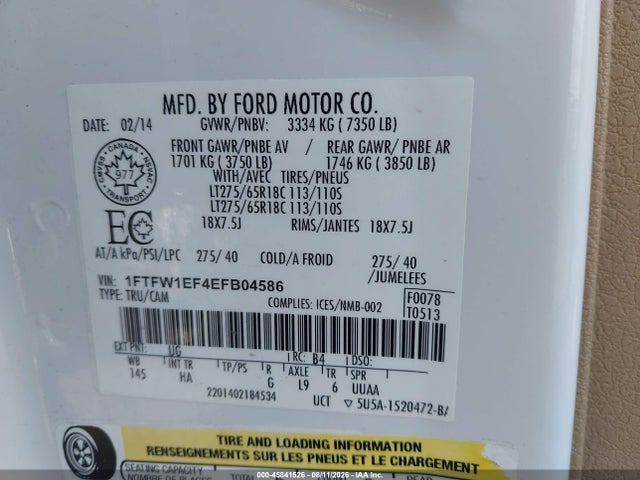 Ford F-150 Lariat 2014 1FTFW1EF4EFB04586 Image 9