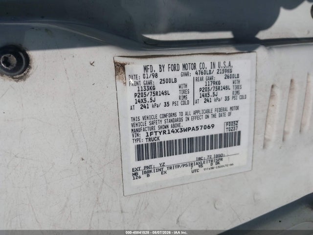 Продаж на аукціоні авто 1998 Ford Ranger Splash/xl/xlt, vin: 1FTYR14X3WPA57069, номер лоту: 45841528