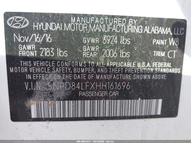 Продажа на аукционе авто 2017 Hyundai Elantra Value Edition, vin: 5NPD84LFXHH161696, номер лота: 45841571