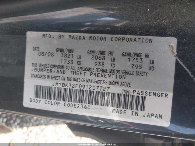 Aukcja sprzedaży 2009 Mazda Mazda3 I, vin: JM1BK32F091207727, numer aukcji: 45841613