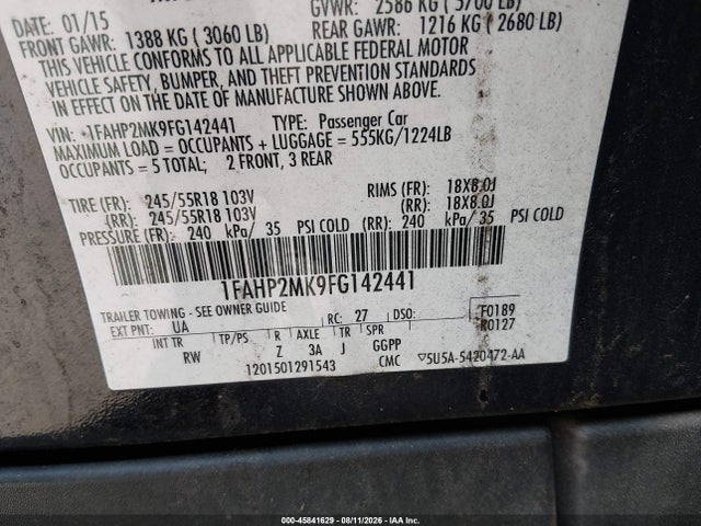 Продажа на аукционе авто 2015 Ford Police Interceptor, vin: 1FAHP2MK9FG142441, номер лота: 45841629