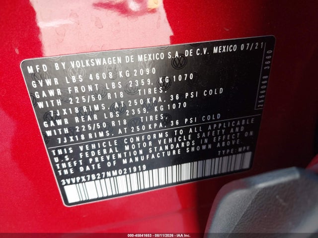 3VVPX7B27NM021919 Volkswagen Taos 1.5t Se