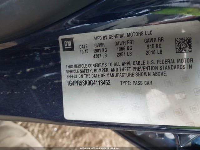 Buick Verano Convenience Group 2016 1G4PR5SK0G4118452 Image 9