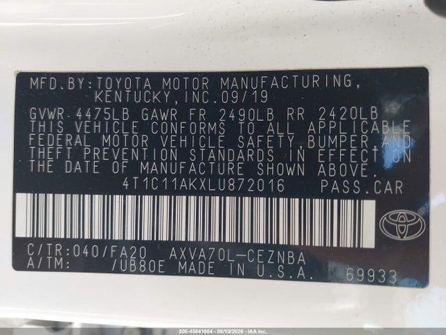 4T1C11AKXLU872016 Toyota CAMRY LE
