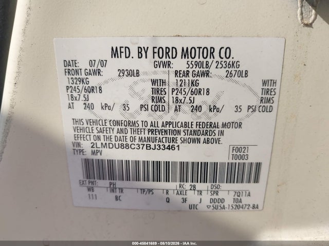 Продаж на аукціоні авто 2007 Lincoln Mkx, vin: 2LMDU88C37BJ33461, номер лоту: 45841689