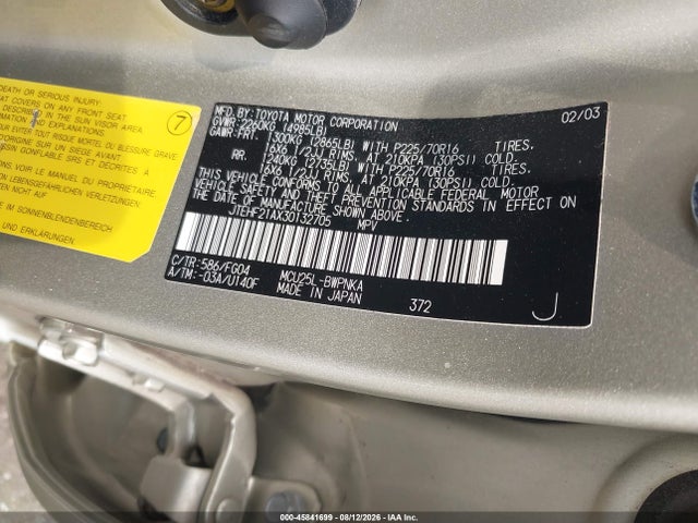 Aukcja sprzedaży 2003 Toyota Highlander V6, vin: JTEHF21AX30132705, numer aukcji: 45841699