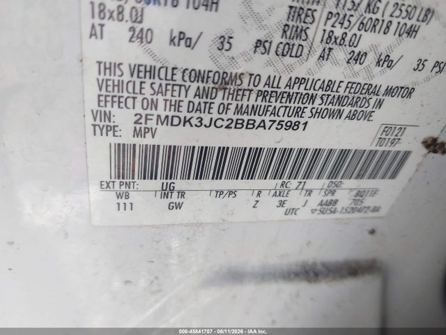 2011 Ford Edge Sel მანქანა იყიდება აუქციონზე, vin: 2FMDK3JC2BBA75981, აუქციონის ნომერი: 45841707