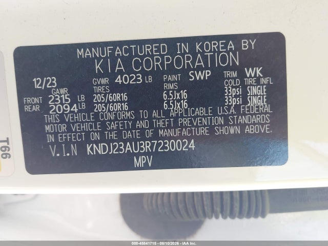Aukcja sprzedaży 2024 Kia Soul Lx, vin: KNDJ23AU3R7230024, numer aukcji: 45841715