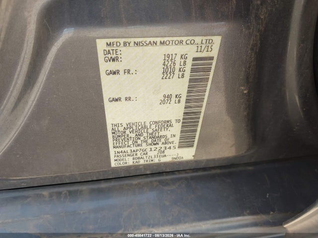 1N4AL3AP7GC122345 Nissan Altima 2.5 Sl