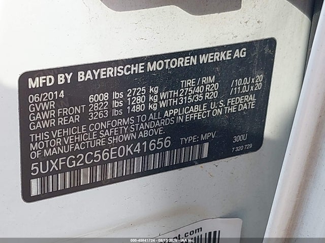 2014 Bmw X6 Xdrive35i მანქანა იყიდება აუქციონზე, vin: 5UXFG2C56E0K41656, აუქციონის ნომერი: 45841724