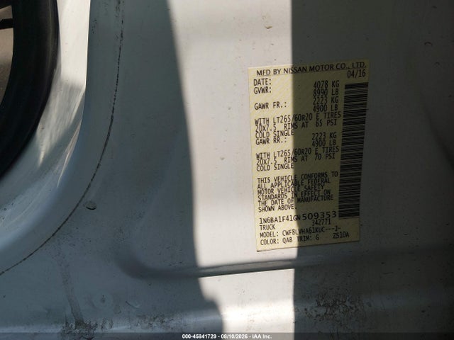 Продаж на аукціоні авто 2016 Nissan Titan Xd Sl Diesel, vin: 1N6BA1F41GN509353, номер лоту: 45841729