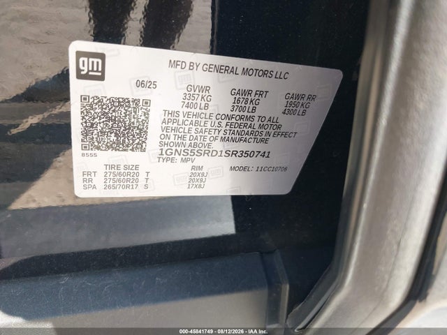 Auction sale of the 2025 Chevrolet Tahoe 2wd Premier, vin: 1GNS5SRD1SR350741, lot number: 45841749