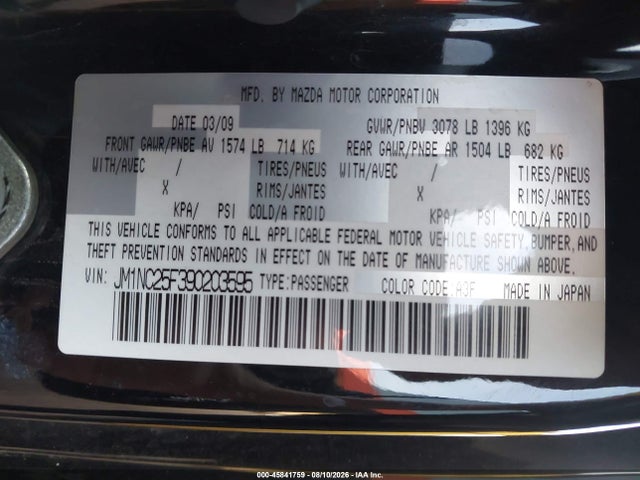 Aukcja sprzedaży 2009 Mazda Mx-5 Miata Sport, vin: JM1NC25F390203595, numer aukcji: 45841759