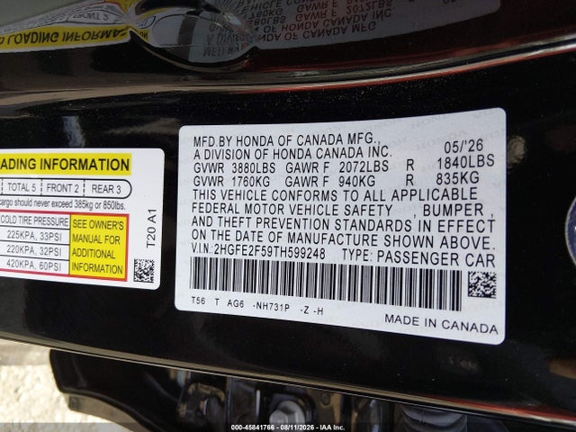 Honda Civic Sport 2026 2HGFE2F59TH599248 Image 9