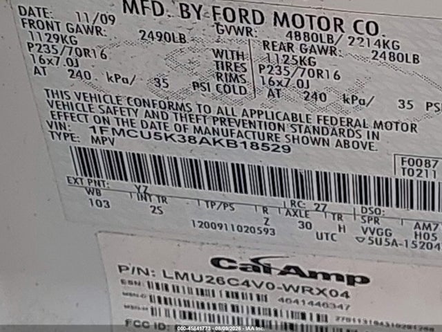 45841773 :رقم المزاد ، 1FMCU5K38AKB18529 vin ، 2010 Ford Escape Hybrid Limited مزاد بيع