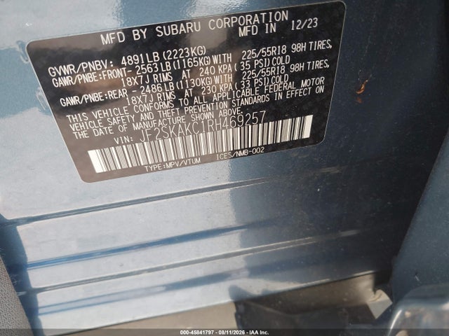 Aukcja sprzedaży 2024 Subaru Forester Limited, vin: JF2SKAKC1RH469257, numer aukcji: 45841797