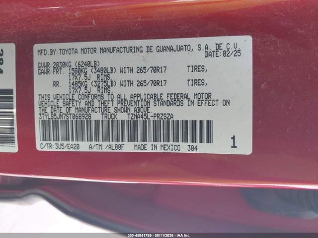 2025 Toyota Tacoma Trd Off Road მანქანა იყიდება აუქციონზე, vin: 3TYLB5JN7ST068928, აუქციონის ნომერი: 45841799