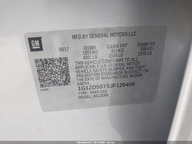 Продаж на аукціоні авто 2018 Chevrolet Malibu Lt, vin: 1G1ZD5ST9JF129409, номер лоту: 45841810