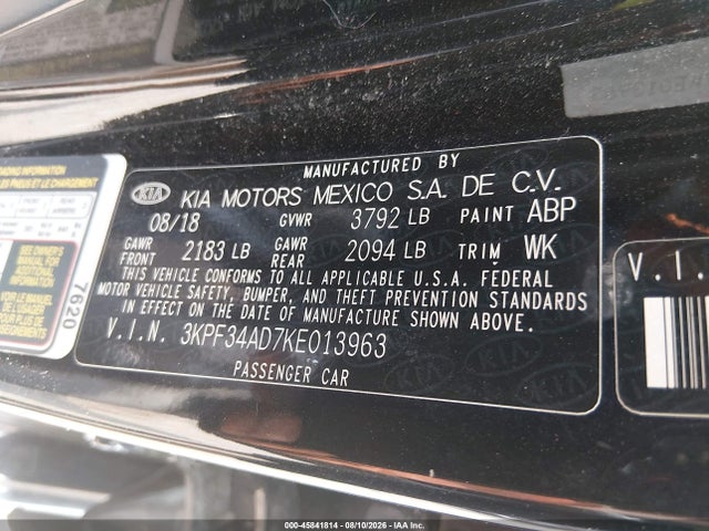 Продажа на аукционе авто 2019 Kia Forte S, vin: 3KPF34AD7KE013963, номер лота: 45841814