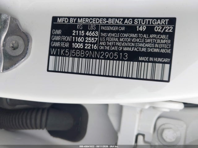Продажа на аукционе авто 2022 Mercedes-benz Amg Cla 35 4matic, vin: W1K5J5BB9NN290513, номер лота: 45841822
