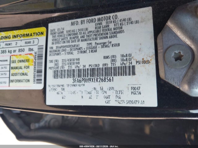 Продаж на аукціоні авто 2014 Ford Fusion Se, vin: 3FA6P0H9XER268561, номер лоту: 45841826