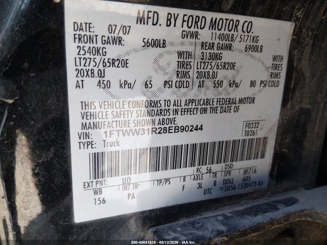 45841835 :رقم المزاد ، 1FTWW31R28EB90244 vin ، 2008 Ford F-350 Fx4/harley-davidson/king Ranch/lariat/xl/xlt مزاد بيع