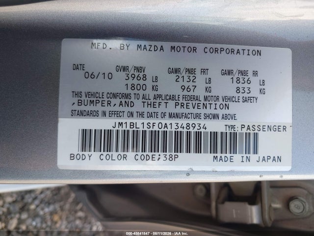 Aukcja sprzedaży 2010 Mazda Mazda3 I Sport, vin: JM1BL1SF0A1348934, numer aukcji: 45841847