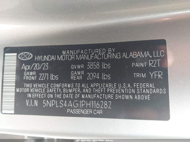 Aukcja sprzedaży 2023 Hyundai Elantra Sel, vin: 5NPLS4AG1PH116282, numer aukcji: 45841858
