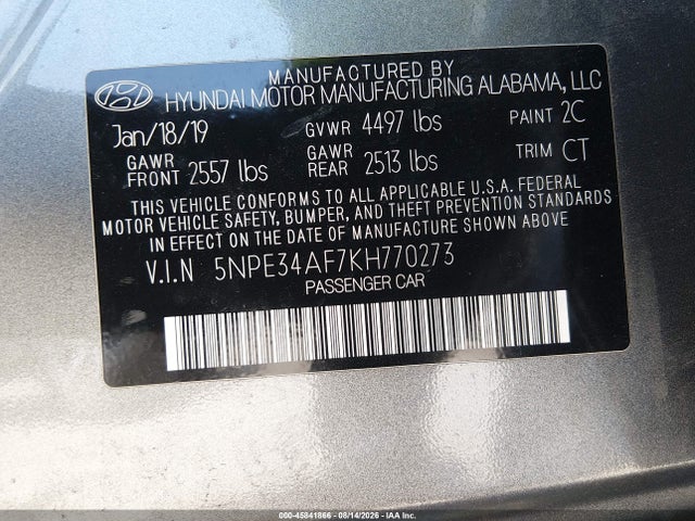 Hyundai SONATA SEL 2019 5NPE34AF7KH770273 Image 9