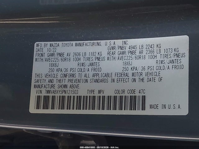 Aukcja sprzedaży 2023 Mazda Cx-50 2.5 Turbo Meridian Edition, vin: 7MMVABXY5PN121503, numer aukcji: 45841885