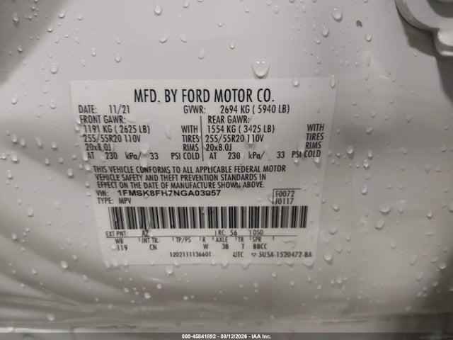 1FMSK8FH7NGA03857 Ford Explorer Limited