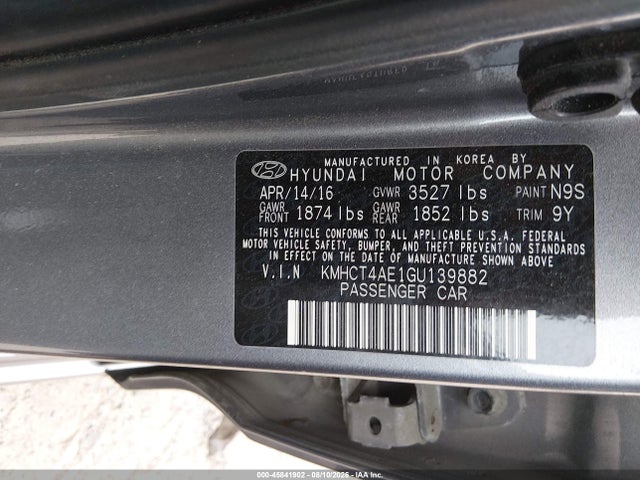Aukcja sprzedaży 2016 Hyundai Accent Se, vin: KMHCT4AE1GU139882, numer aukcji: 45841902